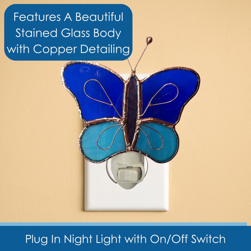 Gift Essentials Blue and Aqua Butterfly Plug in Night Light - Stained Glass Nightlight with On/Off Rocker Switch - Includes One 4 Watt Replaceable Incandescent Warm Glow Bulb - Image 3
